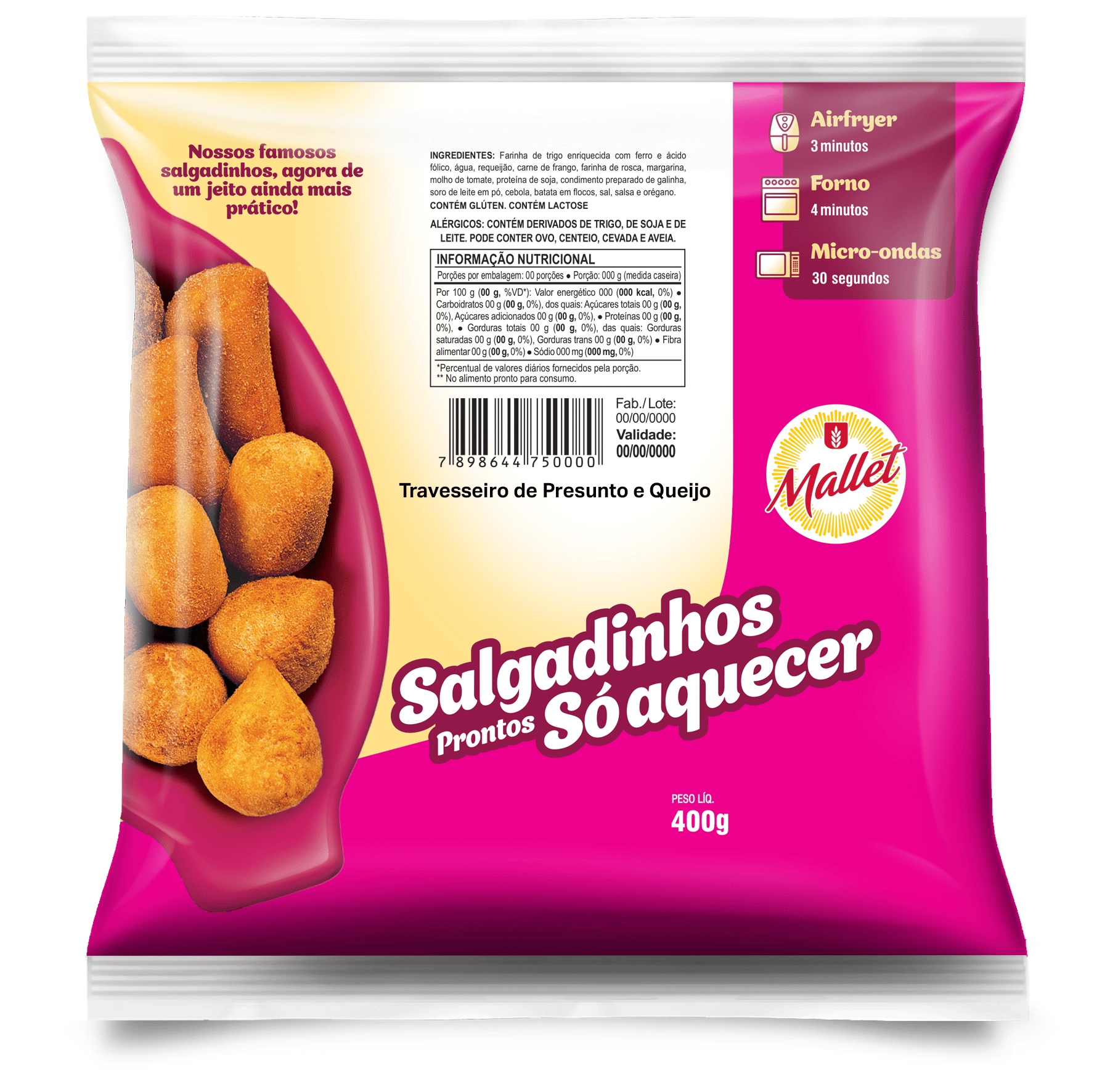 Salgados Coquetel Congelados Travesseiro de Presunto e Queijo Salgados Coquetel Congelados Travesseiro de Presunto e Queijo
